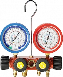 Четырехпозиционный аналоговый манометрический коллектор для хладогентов R22, R134A, R407C, R404A Rothenberger 1/4 SAE Четырехпозиционный аналоговый манометрический коллектор для хладогентов R22, R134A, R407C, R404A Rothenberger 1/4 SAE