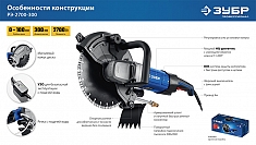 Особенности конструкции электрического резчика по бетону Зубр Профессионал РЭ-2700-300 Особенности конструкции электрического резчика по бетону Зубр Профессионал РЭ-2700-300
